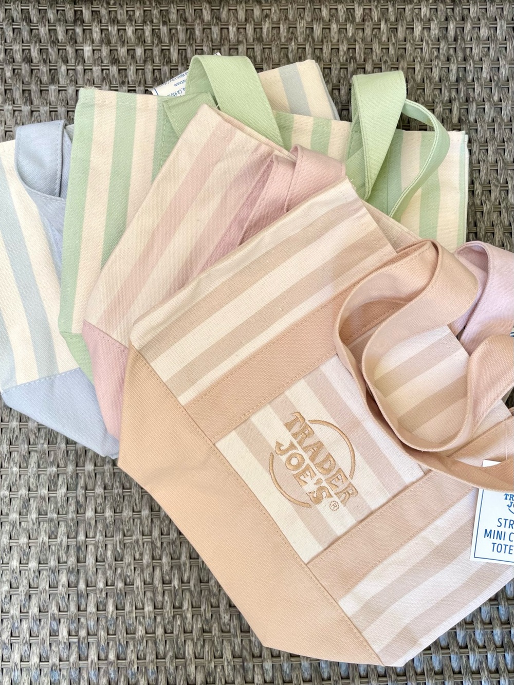 Trader Joe's Striped Mini Canvas Tote Bags Set of 4